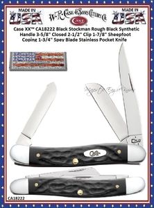 W.R. Case & Son.'s Cutlery CA18222 Case XX� Black Jigged Synthetic Bone Handle Medium Stockman 3-5/8" Closed Pocket Knife