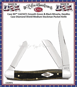 W.R. Case & Son's Cutlery Case XX� CA23471 Medium Stockman Pocket Knife Smooth Green and Black Micarta, Handles Case Diamond Shield 