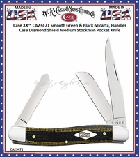 W.R. Case & Son's Cutlery Case XX� CA23471 Medium Stockman Pocket Knife Smooth Green and Black Micarta, Handles Case Diamond Shield 