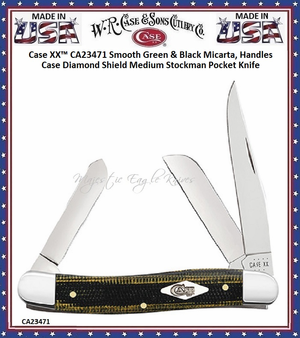 W.R. Case & Son's Cutlery Case XX� CA23471 Medium Stockman Pocket Knife Smooth Green and Black Micarta, Handles Case Diamond Shield 