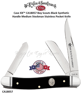 W.R. Case & Sons C18057 Case XX™ Boy Scouts Black Synthetic Handle Medium Stockman Stainless Pocket Knife W.R. Case & Sons C18057 Case XX™ Boy Scouts Black Synthetic Handle Medium Stockman Stainless Pocket Knife
