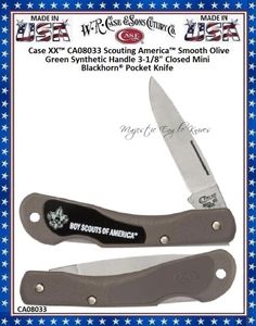 W.R. Case & Sons CA08033 Case XX Scouting America Smooth Olive Green Synthetic Handle 3-1/8" Closed Mini Blackhorn Pocket Knife