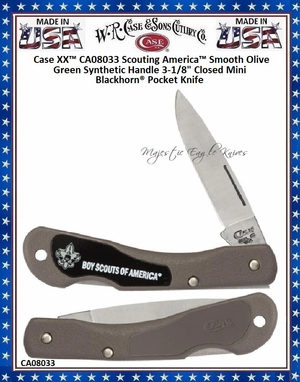 W.R. Case & Sons CA08033 Case XX™ Scouting America™ Smooth Olive Green Synthetic Handle 3-1/8" Closed Mini Blackhorn® Pocket Knife W.R. Case & Sons CA08033 Case XX™ Scouting America™ Smooth Olive Green Synthetic Handle 3-1/8" Closed Mini Blackhorn® Pocket Knife