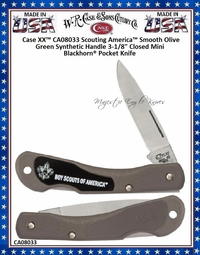 W.R. Case & Sons CA08033 Case XX™ Scouting America™ Smooth Olive Green Synthetic Handle 3-1/8" Closed Mini Blackhorn® Pocket Knife W.R. Case & Sons CA08033 Case XX™ Scouting America™ Smooth Olive Green Synthetic Handle 3-1/8" Closed Mini Blackhorn® Pocket Knife
