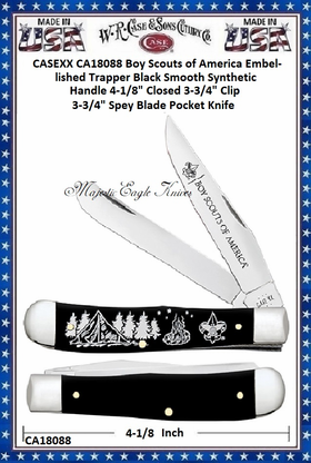 W.R. Case & Sons CA18088 Case XX� BSA� Trapper Embellished Smooth Blue Synthetic Handle 4-1/4" Closed 3-3/4" Clip 3-3/4" Spey Blade Pocket Knife