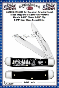 W.R. Case & Sons CA18088 Case XX� BSA� Trapper Embellished Smooth Blue Synthetic Handle 4-1/4" Closed 3-3/4" Clip 3-3/4" Spey Blade Pocket Knife