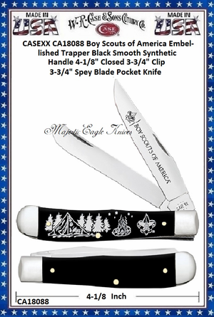 W.R. Case & Sons CA18088 Case XX� BSA� Trapper Embellished Smooth Blue Synthetic Handle 4-1/4" Closed 3-3/4" Clip 3-3/4" Spey Blade Pocket Knife