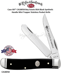 W.R. Case & Sons CA18058 Case XX� Boy Scouts BSA Black Synthetic Handle Mini Trapper Stainless Pocket Knife