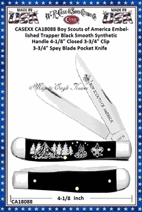 W.R. Case & Sons CA18088 Case XX� BSA� Trapper Embellished Smooth Black Synthetic Handle 4-1/4" Closed 3-3/4" Clip 3-3/4" Spey Blade Pocket Knife