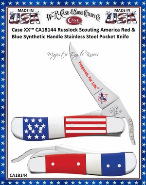 W.R. Case & Sons CA18144 Case XX� Russlock Scouting America Red & Blue Synthetic Handle 4-1/8" Closed Stainless Steel Pocket Knife