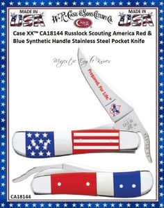 W.R. Case & Sons CA18144 Case XX Russlock Scouting America Red & Blue Synthetic Handle 4-1/8" Closed Stainless Steel Pocket Knife