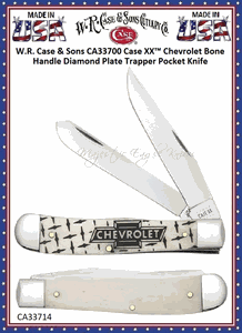 W.R. Case & Sons CA33700 Case XX� Chevrolet Natural Bone Handle Diamond Plate Pattern Trapper Stainless Pocket Knife  