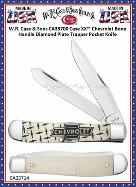 W.R. Case & Sons CA33700 Case XX� Chevrolet Natural Bone Handle Diamond Plate Pattern Trapper Stainless Pocket Knife  
