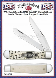 W.R. Case & Sons CA33700 Case XX� Chevrolet Natural Bone Handle Diamond Plate Pattern Trapper Stainless Pocket Knife  