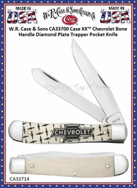 W.R. Case & Sons CA33700 Case XX� Chevrolet Natural Bone Handle Diamond Plate Pattern Trapper Stainless Pocket Knife  