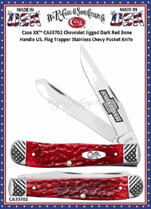 W.R. Case & Sons CA33702 Case XX� Chevrolet Jigged Dark Red Bone Handle US. Flag Trapper Stainless Chevy Pocket Knife 