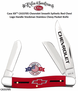 W.R. Case & Sons CA33705 Case XX� Chevrolet Smooth Synthetic Red Chevy Logo Handle Stockman Stainless Chevy Pocket Knife 