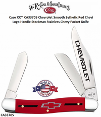 W.R. Case & Sons CA33705 Case XX� Chevrolet Smooth Synthetic Red Chevy Logo Handle Stockman Stainless Chevy Pocket Knife 