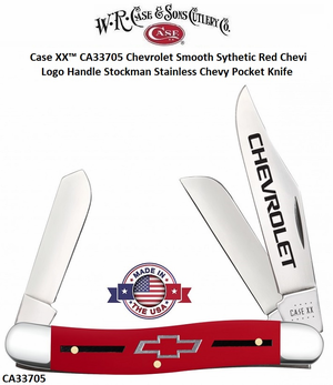W.R. Case & Sons CA33705 Case XX™ Chevrolet Smooth Synthetic Red Chevy Logo Handle Stockman Stainless Chevy Pocket Knife W.R. Case & Sons CA33705 Case XX™ Chevrolet Smooth Synthetic Red Chevy Logo Handle Stockman Stainless Chevy Pocket Knife