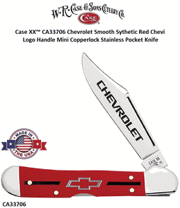 W.R. Case & Sons CA33706 Case XX�Chevrolet Smooth Synthetic Red Chevy Logo Handle Mini Copperlock Stainless Pocket Knife  
