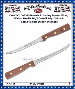 W.R. Case & Sons CA7313 Case XX� Household Cutlery Tomato Slicer, Walnut Handle 9-1/2 Overall 5-1/2" Miracl-edge Stainless Steel Plane Blade
