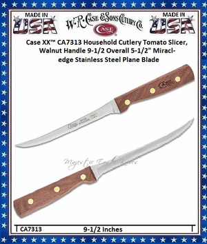 W.R. Case & Sons CA7313 Case XX� Household Cutlery Tomato Slicer, Walnut Handle 9-1/2 Overall 5-1/2" Miracl-edge Stainless Steel Plane Blade