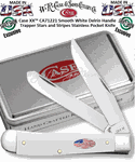 W.R. Case & Sons Cutlery 2021 Shot Show Special CA71221 Case XX� Smooth White Delrin Handle Trapper Stars and Stripes Stainless Pocket Knife 