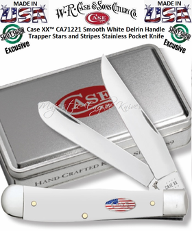 W.R. Case & Sons Cutlery 2021 Shot Show Special CA71221 Case XX� Smooth White Delrin Handle Trapper Stars and Stripes Stainless Pocket Knife 