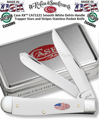 W.R. Case & Sons Cutlery 2021 Shot Show Special CA71221 Case XX™ Smooth White Delrin Handle Trapper Stars and Stripes Stainless Pocket Knife W.R. Case & Sons Cutlery 2021 Shot Show Special CA71221 Case XX™ Smooth White Delrin Handle Trapper Stars and Stripes Stainless Pocket Knife