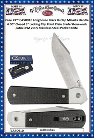 W.R. Case & Sons Cutlery CA50910 Case XX™ Longhouse Black Burlap Micarta Handle 4" Closed 3" Locking Clip Point Stonewash Satin CPM 20CV Stainless Steel Pocket Knife W.R. Case & Sons Cutlery CA50910 Case XX™ Longhouse Black Burlap Micarta Handle 4" Closed 3" Locking Clip Point Stonewash Satin CPM 20CV Stainless Steel Pocket Knife
