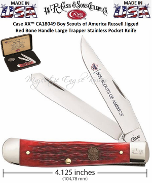 W.R. Case & Sons Cutlery CA18049 Case XX� Boy Scouts of America Dark Red Bone Handle Trapper 3-1/4" Clip 3-1/4" Spey Plain Blade Tru-Sharp Surgical Stainless Steel Pocket Knife  