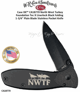 W.R. Case & Sons Cutlery​ CA18770 Case XX� NWTF Tec X Linerlock Knife Black Finish Stainless Drop Point Plain Blade. Black Stainless Handle