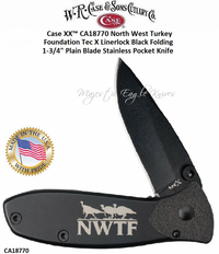 W.R. Case & Sons Cutlery​ CA18770 Case XX™ NWTF Tec X Linerlock Knife Black Finish Stainless Drop Point Plain Blade. Black Stainless Handle W.R. Case & Sons Cutlery​ CA18770 Case XX™ NWTF Tec X Linerlock Knife Black Finish Stainless Drop Point Plain Blade. Black Stainless Handle