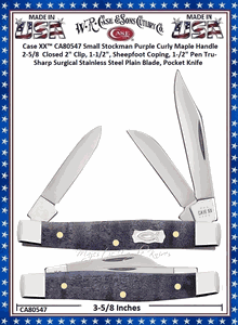 W.R. Case & Sons Cutlery CA80547 Case XX� Small Stockman Purple Curly Maple Handle 2-5/8  Closed 2" Clip, 1-1/2", Sheepfoot Coping, 1-1/2" Pen Tru-Sharp Surgical Stainless Steel Plain Blade, Pocket Knife 