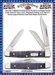 W.R. Case & Sons Cutlery CA80547 Case XX� Small Stockman Purple Curly Maple Handle 2-5/8  Closed 2" Clip, 1-1/2", Sheepfoot Coping, 1-1/2" Pen Tru-Sharp Surgical Stainless Steel Plain Blade, Pocket Knife 
