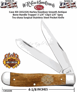 W.R. Case & Sons Cutlery CA52226 Case XX Harley Davidson Smooth Antique Bone Handle Trapper 3-1/4" Clip 3-1/4" Spey Tru-sharp Surgical Stainless Steel Pocket Knife 