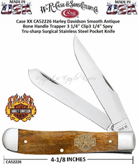 W.R. Case & Sons Cutlery CA52226 Case XX Harley Davidson Smooth Antique Bone Handle Trapper 3-1/4" Clip 3-1/4" Spey Tru-sharp Surgical Stainless Steel Pocket Knife W.R. Case & Sons Cutlery CA52226 Case XX Harley Davidson Smooth Antique Bone Handle Trapper 3-1/4" Clip 3-1/4" Spey Tru-sharp Surgical Stainless Steel Pocket Knife