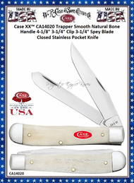 W.R. Case & Sons Cutlery CA14020 Case XX™ Trapper Smooth Natural Bone Handle 4-1/8" 3-1/4" Clip 3-1/4" Spey Blade Closed Stainless Pocket Knife W.R. Case & Sons Cutlery CA14020 Case XX™ Trapper Smooth Natural Bone Handle 4-1/8" 3-1/4" Clip 3-1/4" Spey Blade Closed Stainless Pocket Knife