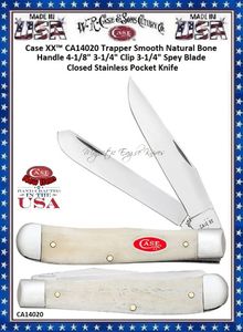 W.R. Case & Sons Cutlery CA14020 Case XX� Trapper Smooth Natural Bone Handle 4-1/8" 3-1/4" Clip 3-1/4" Spey Blade Closed Stainless Pocket Knife