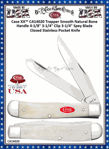 W.R. Case & Sons Cutlery CA14020 Case XX� Trapper Smooth Natural Bone Handle 4-1/8" 3-1/4" Clip 3-1/4" Spey Blade Closed Stainless Pocket Knife