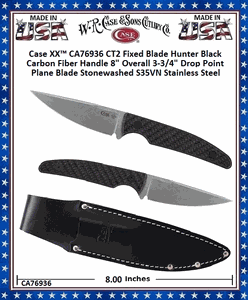 W.R. Case & Sons Cutlery​ CA76936 Case XX� CT2 Fixed Blade Hunter Black Carbon Fiber Handle 8" Overall 3-3/4" Drop Point Plane Blade Stonewashed S35VN Stainless Steel