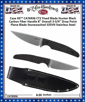 W.R. Case & Sons Cutlery​ CA76936 Case XX� CT2 Fixed Blade Hunter Black Carbon Fiber Handle 8" Overall 3-3/4" Drop Point Plane Blade Stonewashed S35VN Stainless Steel