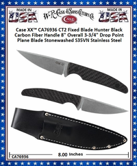 W.R. Case & Sons Cutlery​ CA76936 Case XX™ CT2 Fixed Blade Hunter Black Carbon Fiber Handle 8" Overall 3-3/4" Drop Point Plane Blade Stonewashed S35VN Stainless Steel W.R. Case & Sons Cutlery​ CA76936 Case XX™ CT2 Fixed Blade Hunter Black Carbon Fiber Handle 8" Overall 3-3/4" Drop Point Plane Blade Stonewashed S35VN Stainless Steel