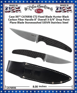 W.R. Case & Sons Cutlery​ CA76936 Case XX� CT2 Fixed Blade Hunter Black Carbon Fiber Handle 8" Overall 3-3/4" Drop Point Plane Blade Stonewashed S35VN Stainless Steel