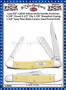 W.R. Case & Sons Cutlery CA035 Case XX� Yellow Handle Stockman 3-5/8" Closed 2-1/2" Clip 1-7/8" Sheepfoot Coping 1-3/4" Spey Blade CV Pocket Knife