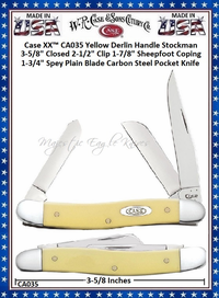 W.R. Case & Sons Cutlery CA035 Case XX� Yellow Handle Stockman 3-5/8" Closed 2-1/2" Clip 1-7/8" Sheepfoot Coping 1-3/4" Spey Blade CV Pocket Knife