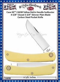 W.R. Case & Sons Cutlery CA038 Case XX� Yellow Delrin Handle Sodbuster 4-5/8" Closed 3-3/4" Skinner Blade Carbon Steel Pocket Knife