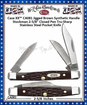 W.R. Case & Sons Cutlery CA081 Case XX™ Jigged Brown Synthetic Handle Stockman 2 5/8" Closed Tru-sharp Surgical Stainless Steel Pocket Knife W.R. Case & Sons Cutlery CA081 Case XX™ Jigged Brown Synthetic Handle Stockman 2 5/8" Closed Tru-sharp Surgical Stainless Steel Pocket Knife