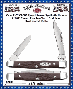 W.R. Case & Sons Cutlery CA083 Case XX� Jigged Brown Synthetic Handle Pen 2 5/8" Closed Tru-sharp Surgical Stainless Steel Pocket Knife