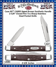 W.R. Case & Sons Cutlery CA083 Case XX� Jigged Brown Synthetic Handle Pen 2 5/8" Closed Tru-sharp Surgical Stainless Steel Pocket Knife